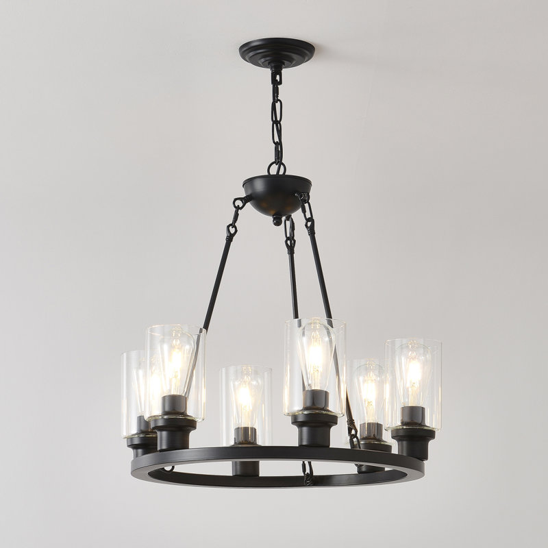 Lustre en roue de chariot à 6 lumières avec chaîne réglable pour chambre à coucher ou salon