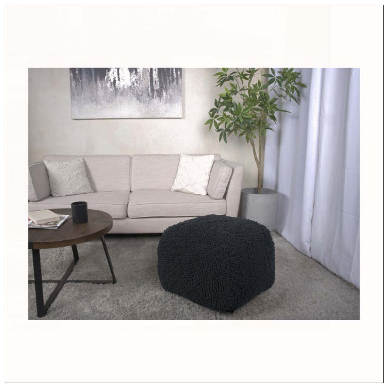Repose-pieds carré en microfibre chenille gris anthracite