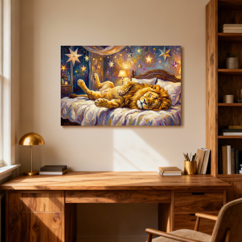 Animaux animaux dormant sur un lit sous un ciel étoilé, H 32 po x l 48 po