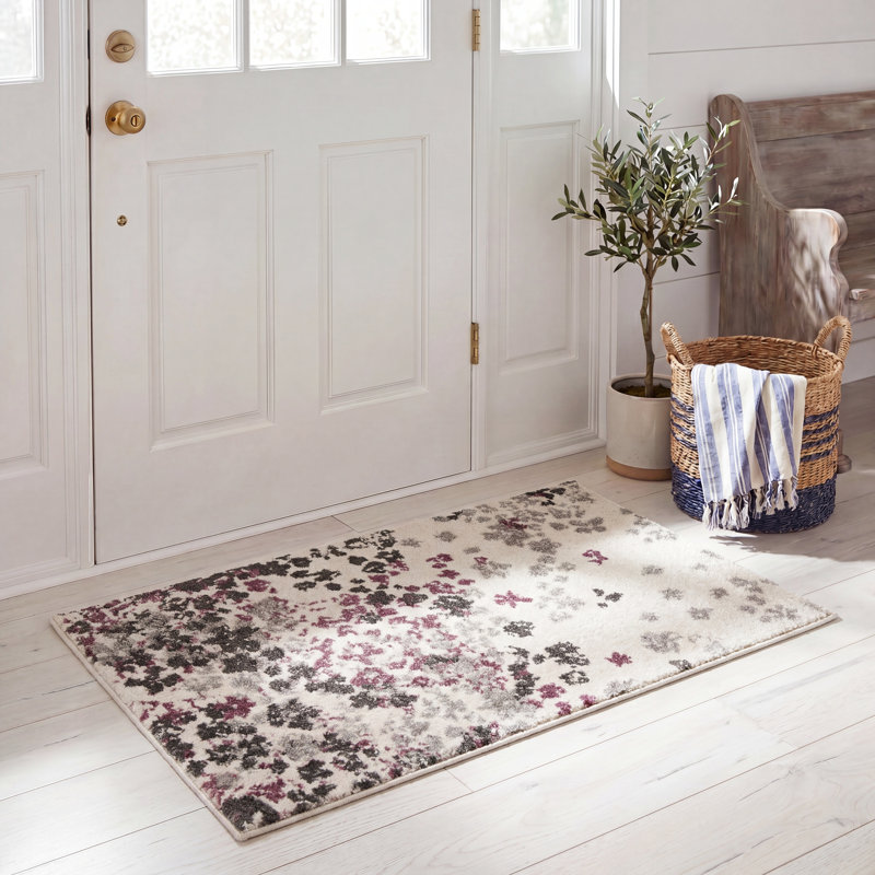Makeba Floral Ivory/Gray/Purple Area Rug, Rectangle 2'6" x 4'