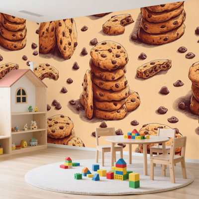 Peel and Stick Wallpaper Wall Mural cookies chocolate chips Cookie day Box packaging cookies chocolate Wall Art Self Adhesive and Removable