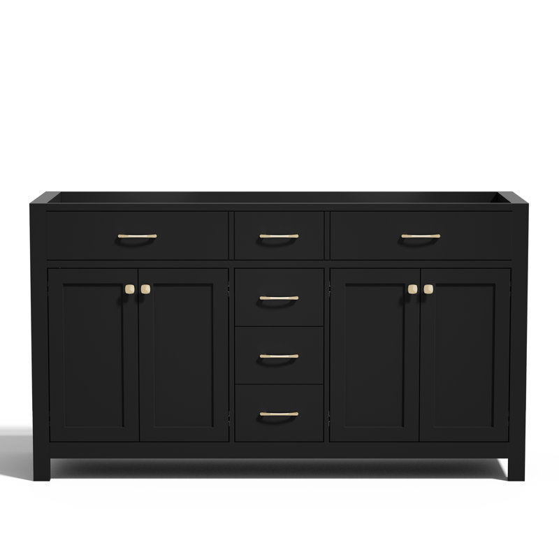 Base de meuble-lavabo double 60 po seulement, lavabo non inclus, Noir