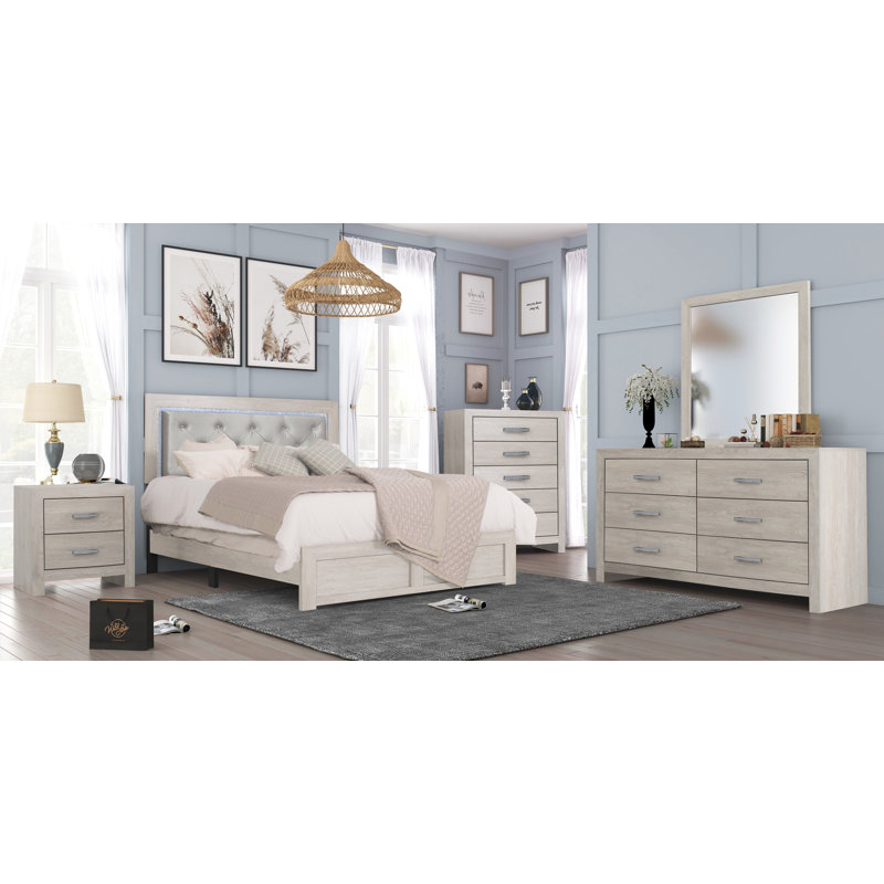 Ensemble de chambre à coucher à grand lit 3 pièces Zackary, Crème