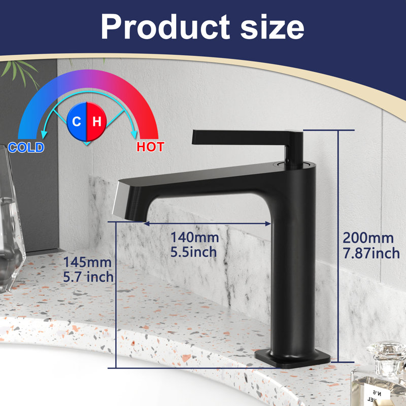 Single-Hole Single-handle Bathroom Faucet with Drain Assembly, Matte Black