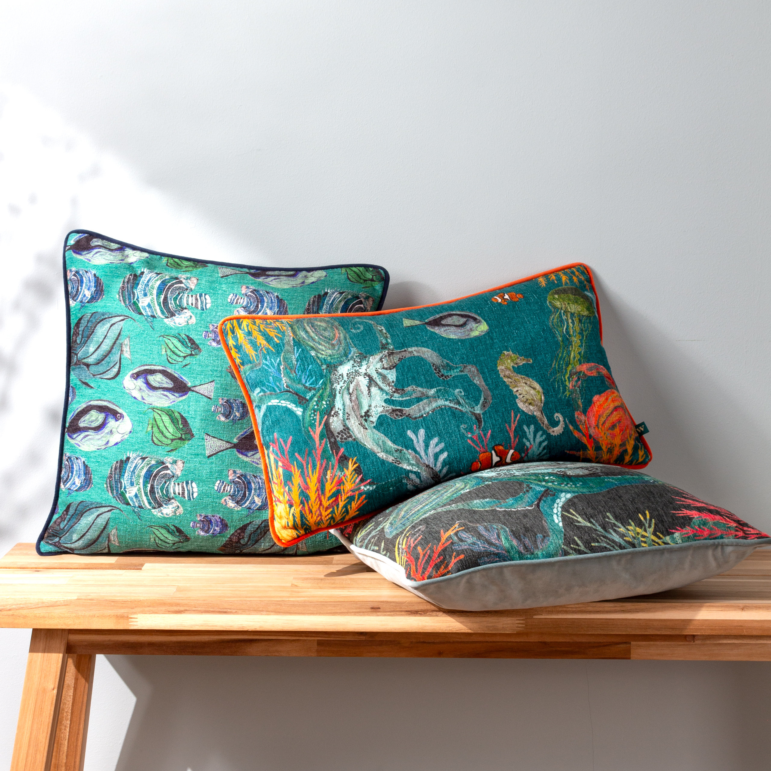 Abyss Throw Rug Wylder Tropics Abyss Feather Rectangular Scatter Cushion with Filling ...