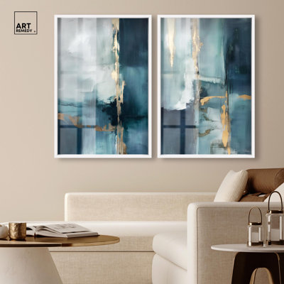 Gilded Tranquility Duo Shadowbox Print Living Room Decor by Art Remedy, Blonde Frame, 10 x 15
