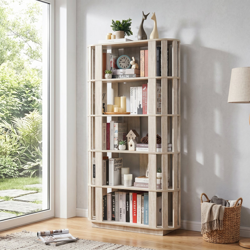 Bibliothèque ovale à 5 niveaux avec tablettes ouvertes, Light Gray