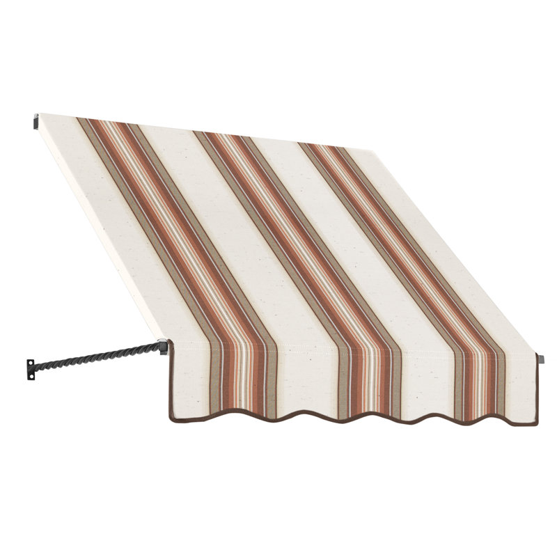 Awntech Santa Fe Acrylic Fabric Fixed Awning with Iron Rope Arms, 44" H x 40.5" W x 36" D, Brown/Tan/Terracotta Multi