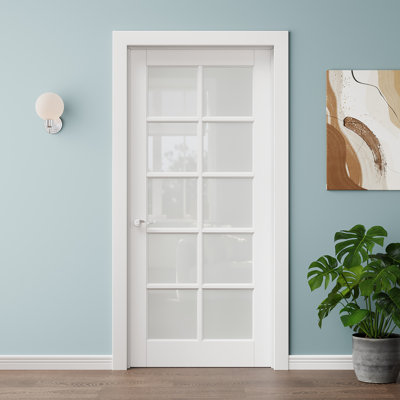 Porte pleine 32 x 80 po, vitrage dépoli, 10 carreaux, apprêtée, porte de garde-manger, porte de chambre, porte de pièce, porte de placard