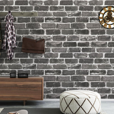 17.5" X 236" Vintage Gray Faux Brick Stone Wallpaper Roll - Self-Adhesive, Waterproof, And Removable