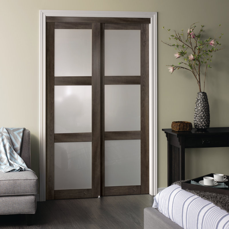 Portes coulissantes en verre pour placard, 48 po x 78,6 po, Gris âge de fer
