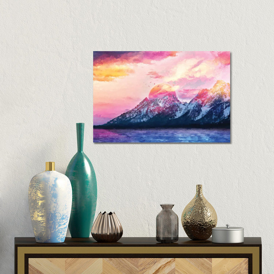 Digital Art VII - Dreamy Wyoming Mountains von ARTenyo - Galerie-verpackte Leinwand Giclée auf Leinwand