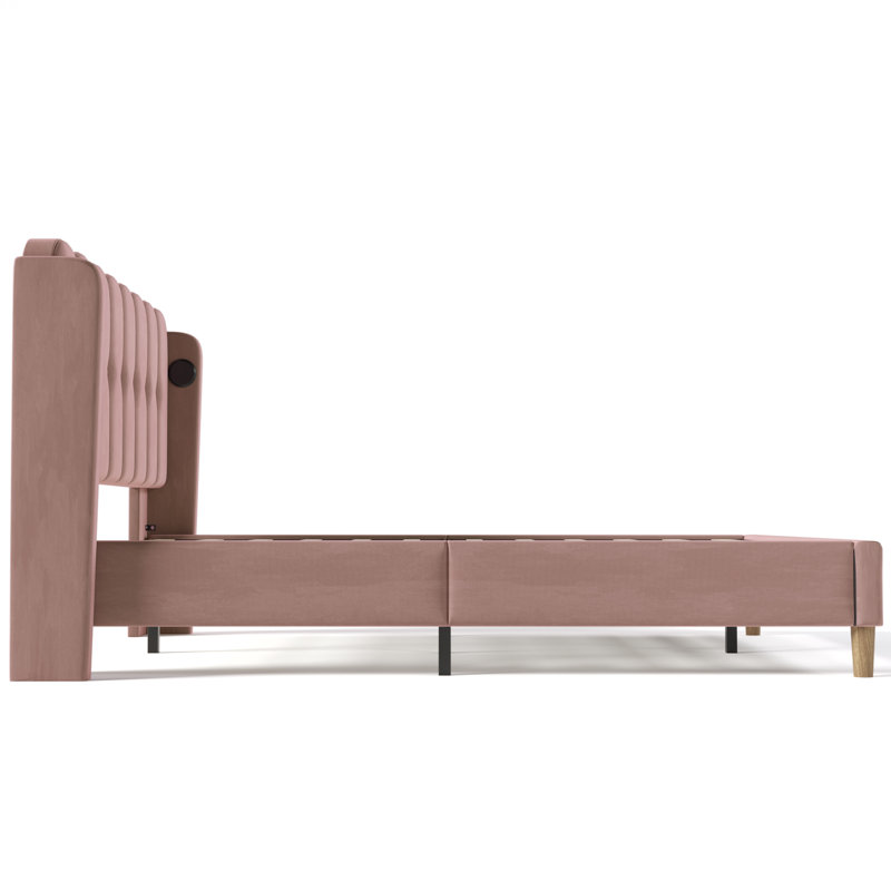 Upholstered Bed With Usb Linen, Double (4'6), Pink