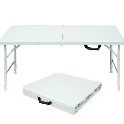 Portable Folding Camping Table 4Ft, White, Indoor & Outdoor Monitoring, 135Kg Max Weight Hindering Capacity, Foldable With Fixed Appliance, Smooth And Waterproof Tabletop Site, Stable Triangular