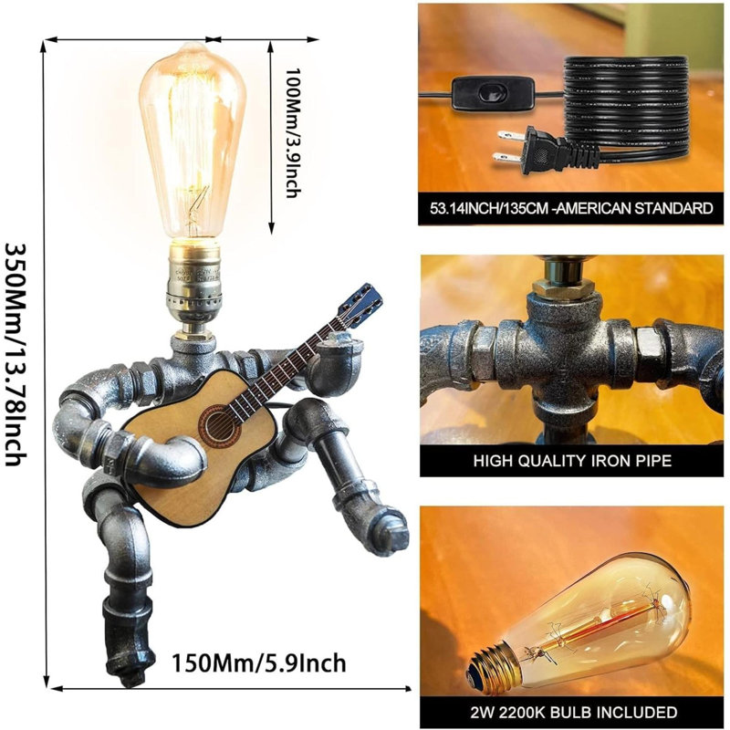 Lampe de table industrielle Steampunk avec lampe Edison