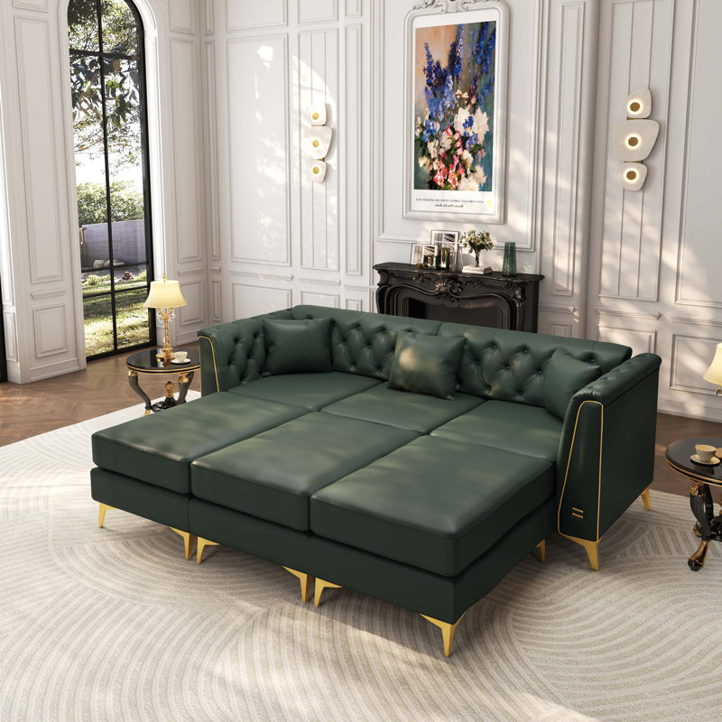 Canapé modulaire en similicuir Chesterfield avec capitonnage à boutons et pieds en métal