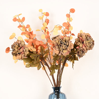 Artificial Farmhouse Peony Fall Floral Arrangements For Vase Filler, Eucalyptus Long Stem Faux Flower Thanksgiving Day Home Wedding Party Dining Table Centerpiece Decor