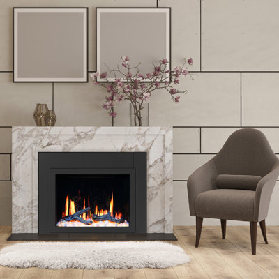 Litestar ZEF38VC 38" Smart Electric Fireplace Insert – WiFi App Control, Breathing Logs with Crushed Ice Rocks Decor, Multi Flame Colours, Crackling Sound, Built-In Fireplace Heater