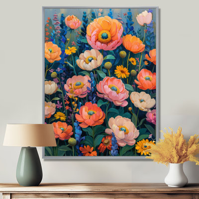 Fleurs bleues et orange, fleurs sauvages d'été - Art mural fleurs sauvages