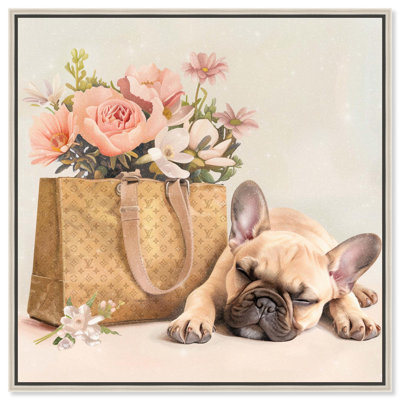 Sleepy Frenchie Shopping Bag Canvas Fashion Pet Art by Art Remedy