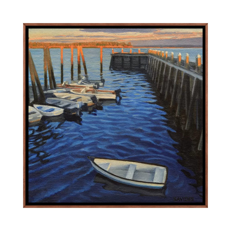 Chebeague Island Docks At Sunrise by Nick Savides - Print on Canvas, 66.04 cm H x 66.04 cm W, Classic Brown Wood Framed