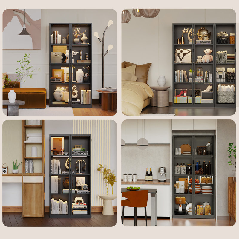 Vitrine Wrought Studio ™ avec portes en verre, grande vitrine en verre avec lumières à DEL, armoires pour objets de collection avec 3 tablettes réglables pour le salon, la chambre à coucher et le bureau Assemblage requis