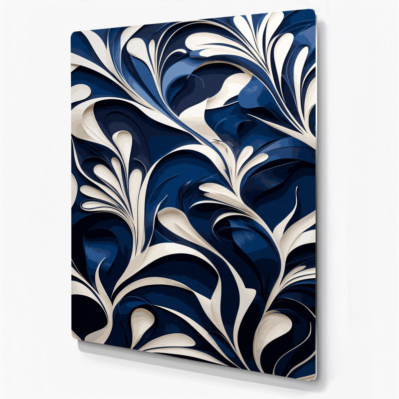 Art floral abstrait en métal bleu 17, H 11 po x l 14 po