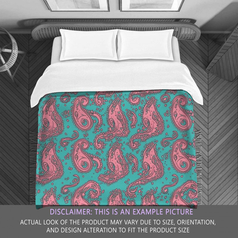 Édredon en microfibre à motif cachemire rose / turquoise, Édredon simple très long