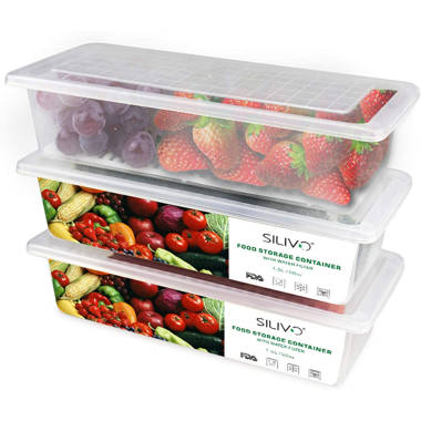 Prep & Savour Fresh Produce Vegetable Fruit Storage Containers 3Piece Set, BPA-Free Fridge Storage Container, Partitioned Salad Container, Fridge Orga