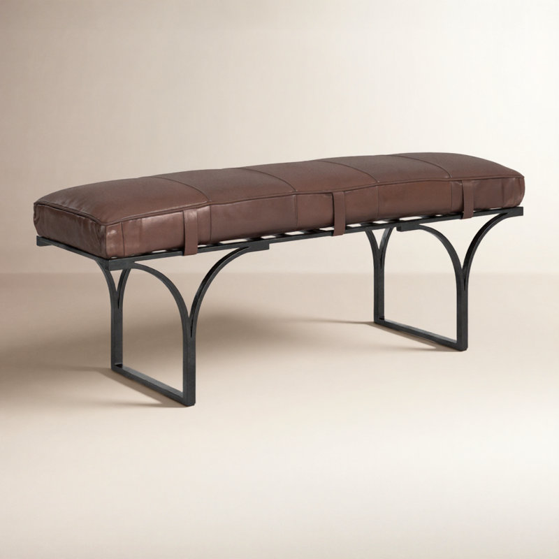Magnolia Upholstered Bench, Cocoa Genuine Leather