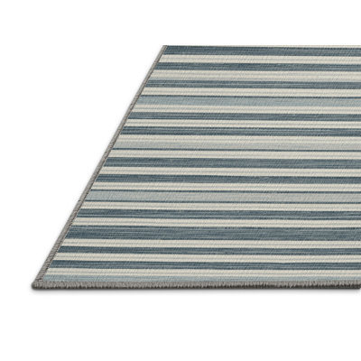 Washable Pale Blue White Striped Area Rug
