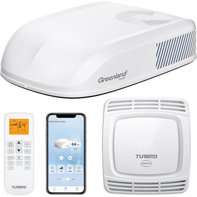 TURBRO 15,000 BTU 48V DC RV Air Conditioner with Heat Pump, Non-Ducted Inverter Rooftop RV AC, WiFi & Remote Control, Solar-Charged, Low Power Consumption & Off-Grid Independence for Large RVs