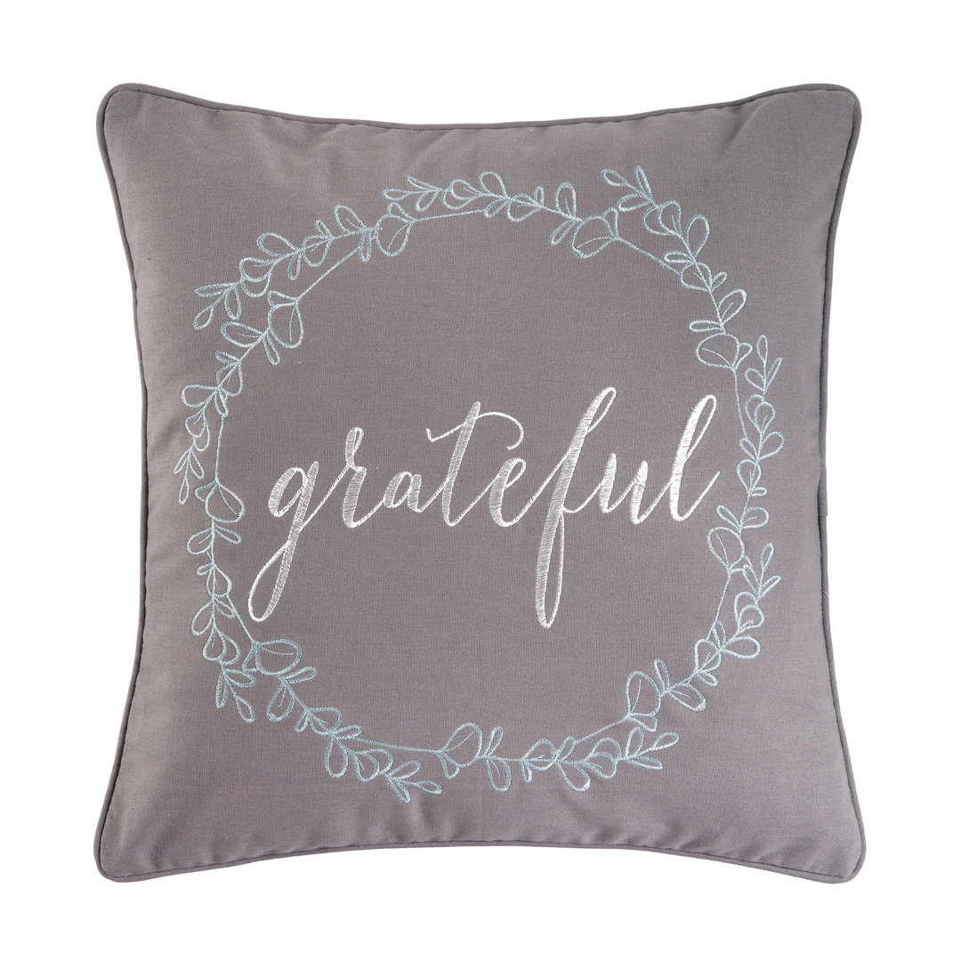 Grateful Wreath Embroidered Thanksgiving Throw Pillow C&F Home