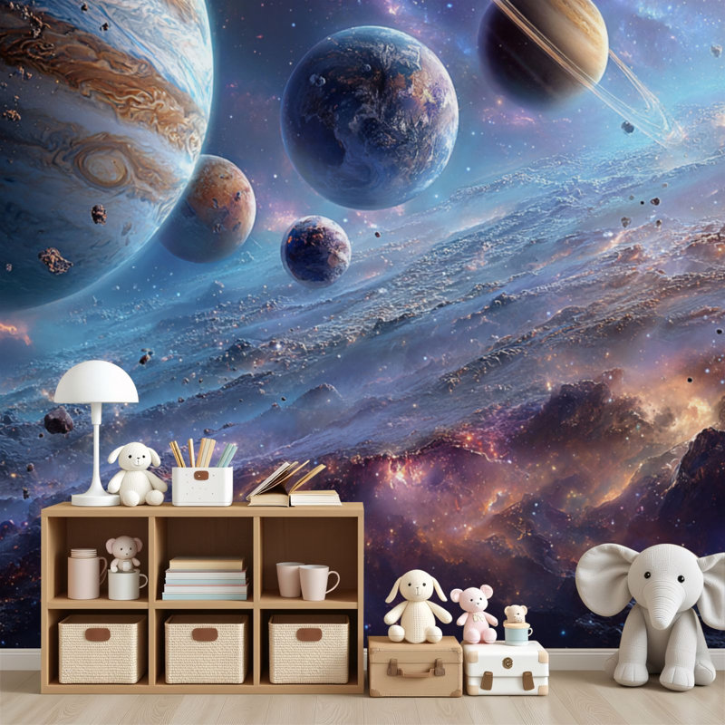 Papier peint adhésif ultra-détaillé Nebula Planets, 96" L x 69" W