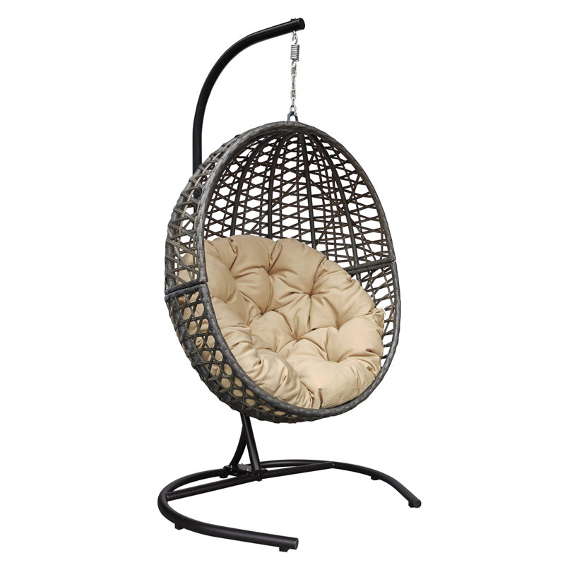 Fauteuil suspendu suspendu en osier avec coussin, kaki