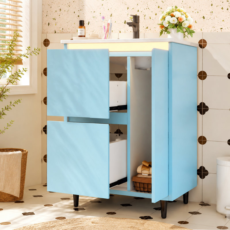 Single Bathroom Vanity with Ceramic Basin, Blue