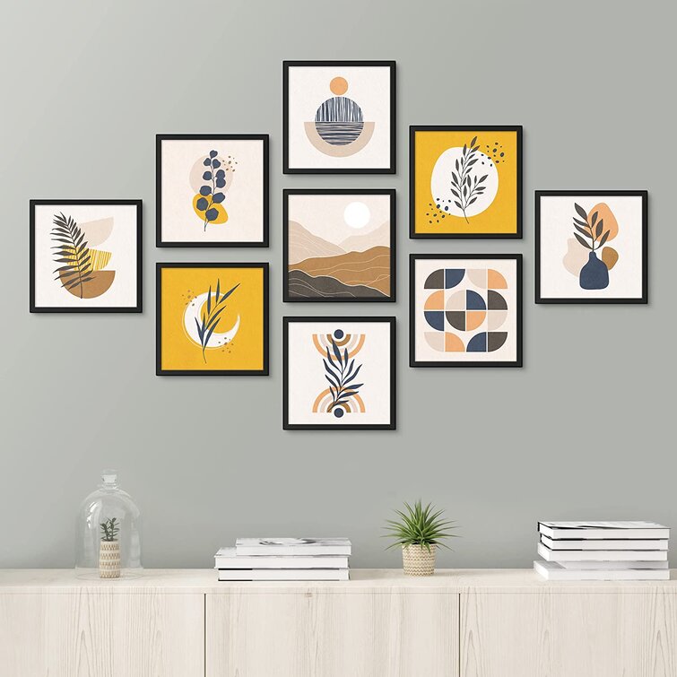 SIGNLEADER Gold Blue Floral Landscape Variety Nature Abstract Illustrations  Modern Art Rustic Boho Relax/Calm Framed On Plastic/Acrylic Pieces Print  Wayfair