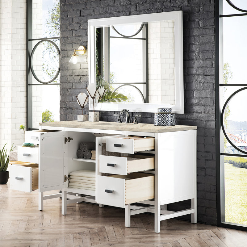 Addison 60'' W Single Vanity, Glossy White, 8" Widespread, Tajnar Eclos