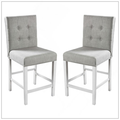Set Of 2Pc Counter Height Dining Chairs Antique White Solid Wood Dining Room Furniture Tufted Back Padded Upholstered Seat.