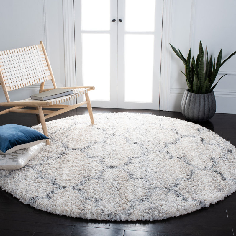 Amarion Geometric Gray/Ivory Area Rug, Round 6'7"