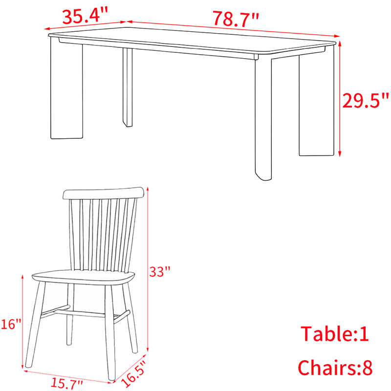 Ensemble de table de salle à manger simple en bois massif de style nordique, H 29,5 po x L 78,7 po x l 35,4 po
