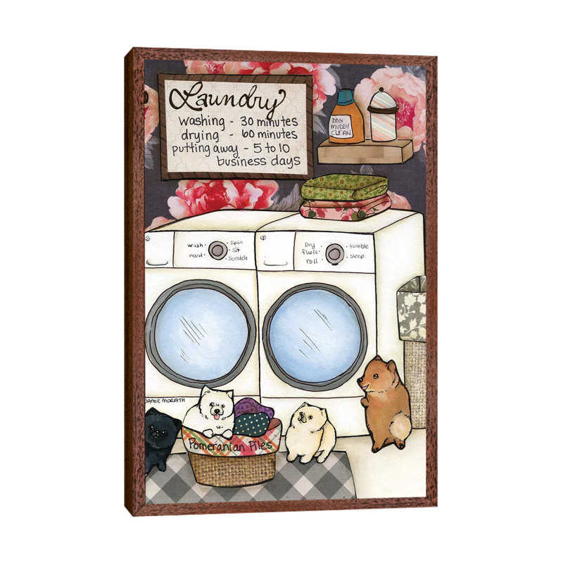 Pomeranian Piles by Jamie Morath - Print on Canvas, Classic Brown Wood Floater Framed, 101.6cm H x 66.04cm W x 3.81cm D