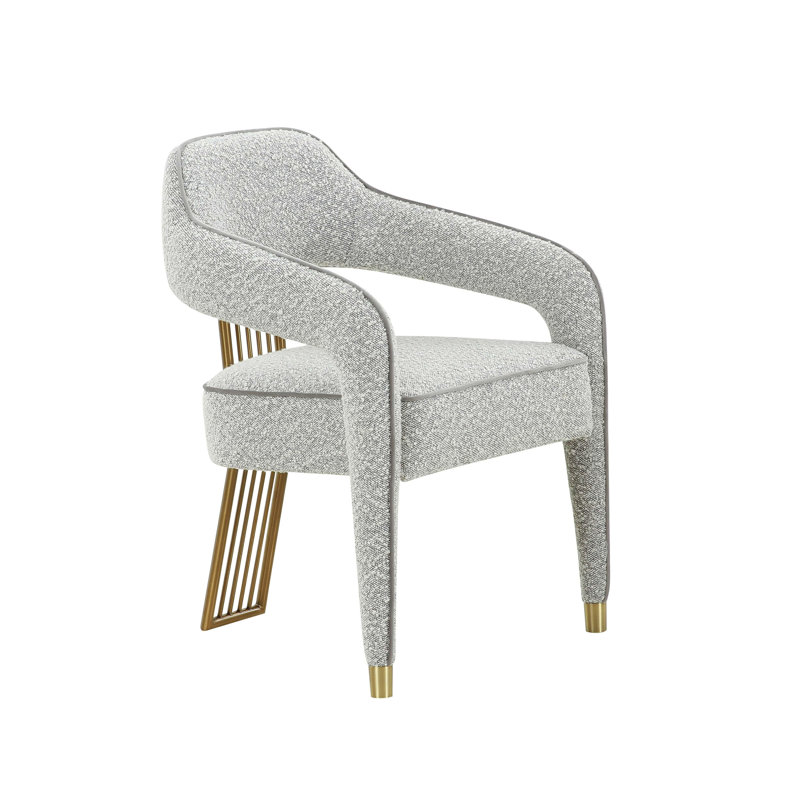 19.3'' H Linen Upholstered Side Chair, Gray, Gray/Gold