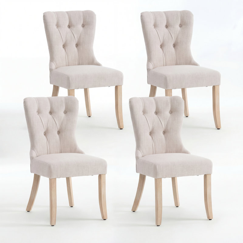 Upholstered Dining Chair With Button - Tufted Back & Wooden Legs(Set Of 4), Green, 4