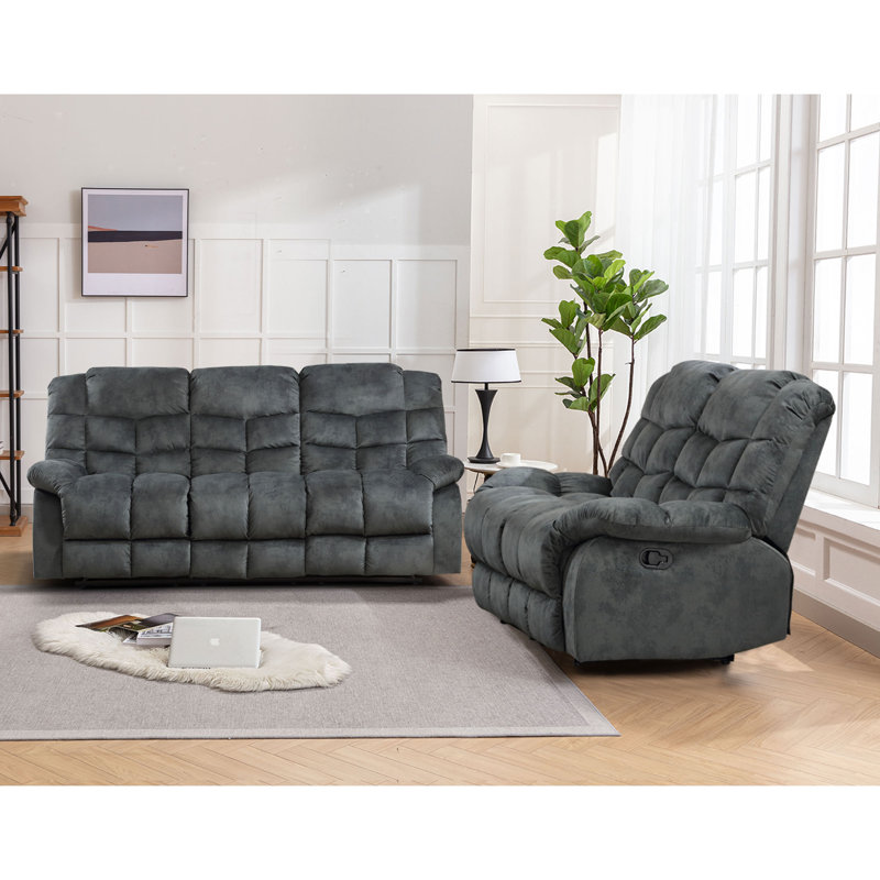 2 - Piece Contemporary and Overstuffed Manual Reclining Living Room Set, Gray