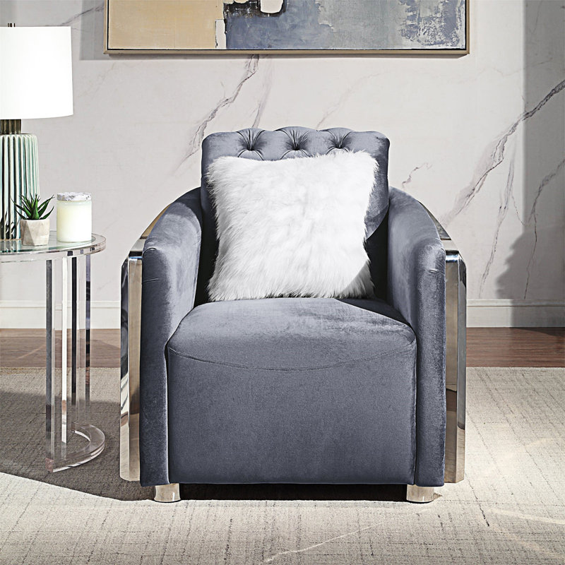 Fauteuil rembourré, Velours gris, Argent