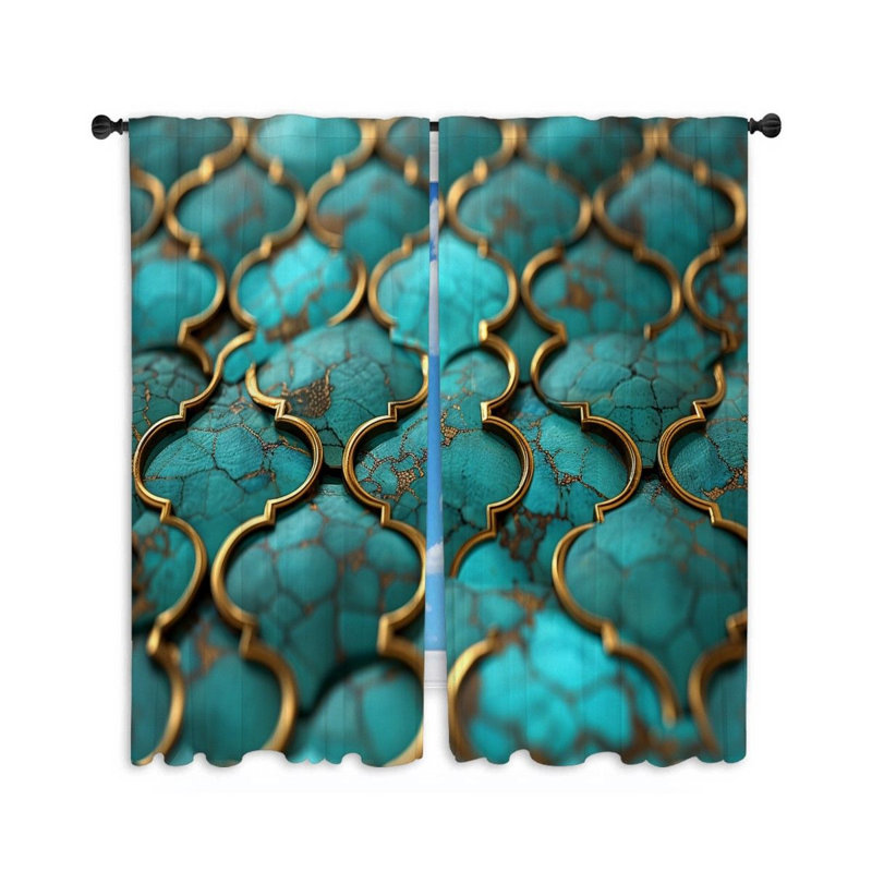 Moroccan Ceramic Bathroom Room Darkening Curtain Pair, 20" W x 84" L