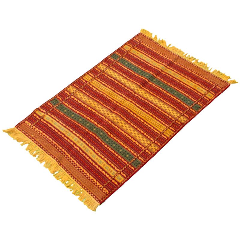 Tapis décoratif en laine de conception unique noué à la main new age kashkoli rouge foncé/jaune de 3 pi 3 po x 4 pi 10 po