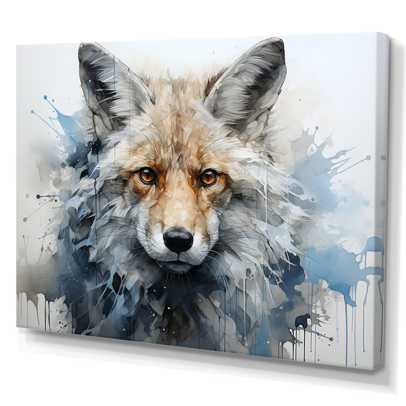 Portrait de renard bleu et blanc, Toile tendue, H 30 po x l 40 po x P 1,5 po