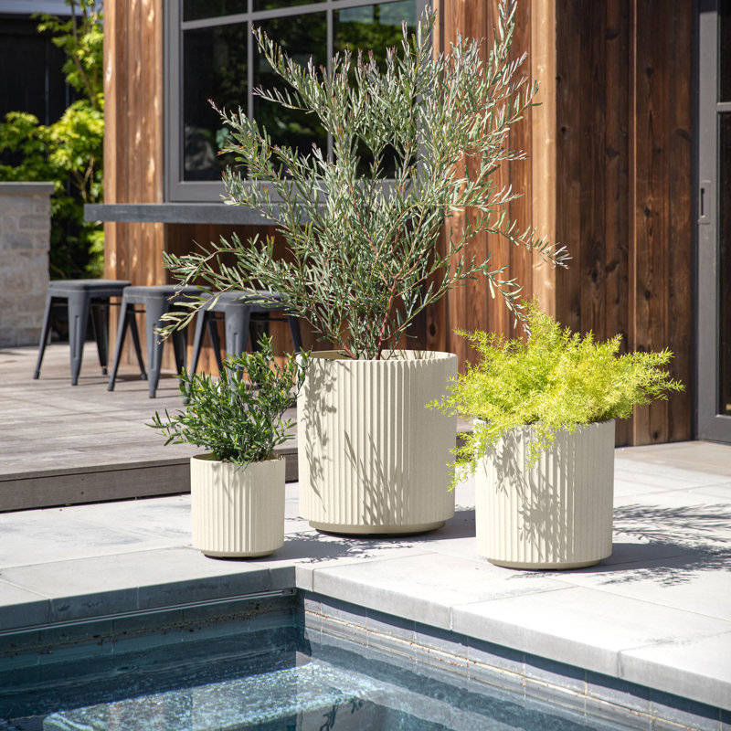 Demi Series Fluted Round Pot Planter, Sand